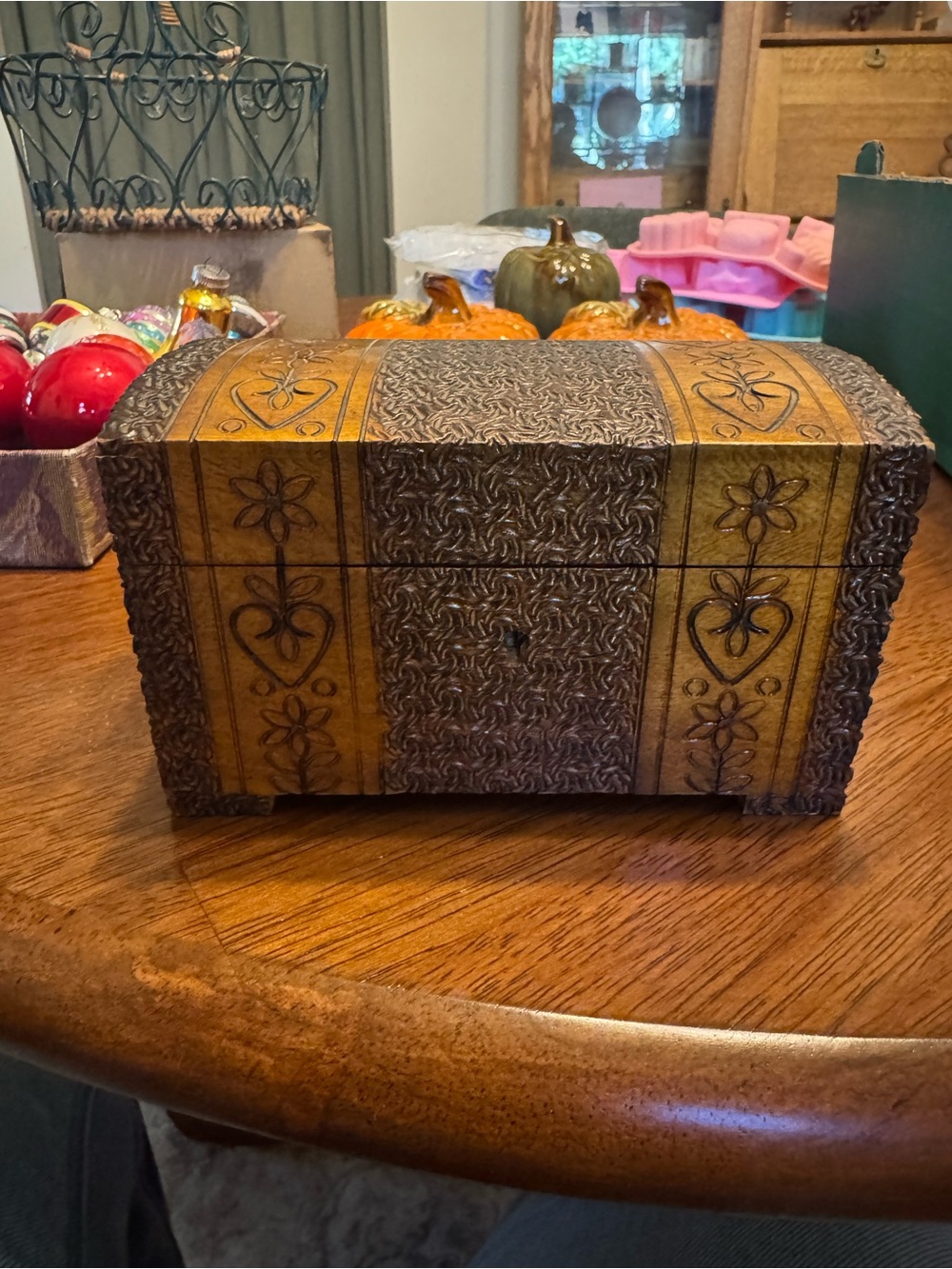 Decorative Wooden Storage Chest in Brown and Tan